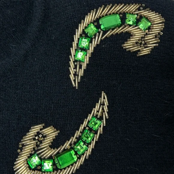 Outlander Vintage Lambswool Angora Sweater Women's Medium Beaded Black Gold - Picture 5 of 11